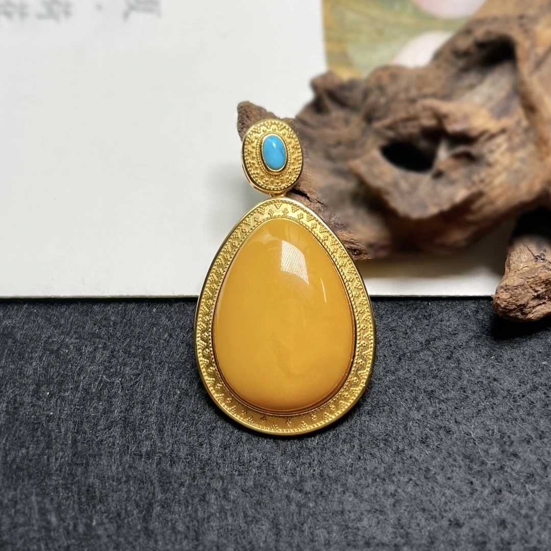 天然原矿蜜蜡吊坠满蜜S925银镶嵌优雅轻奢百搭送礼佳选