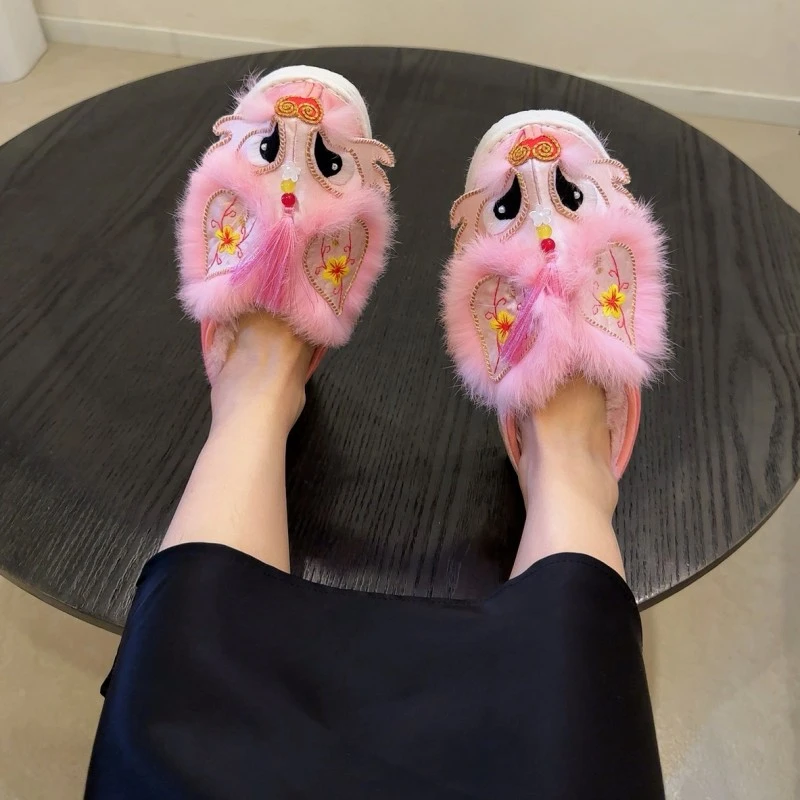 冬款狐狸女棉鞋纯手工千层底舒适百搭保暖网红布鞋粉色外穿时尚款