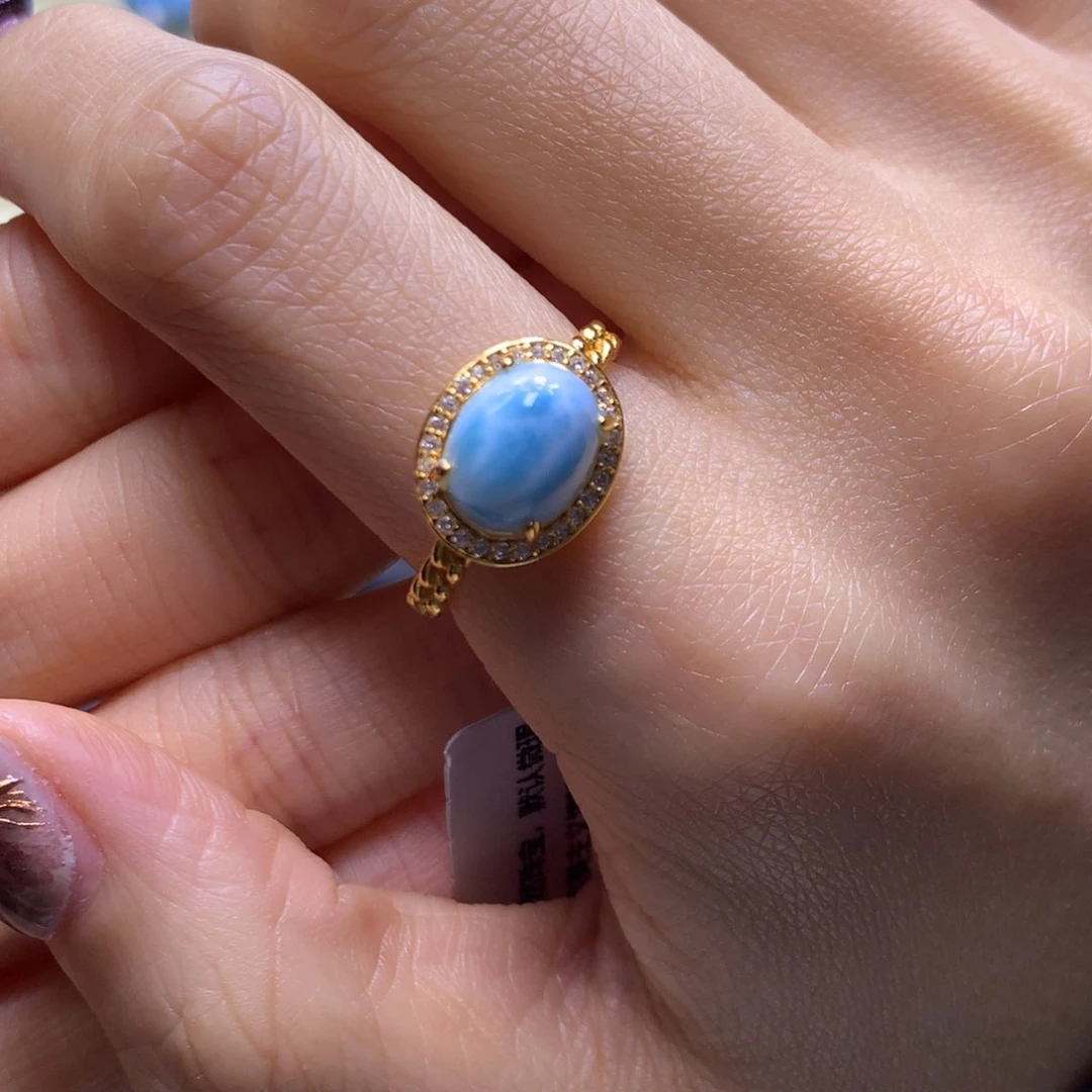针钠钙石（海纹石）未镶嵌戒指蛋面戒指