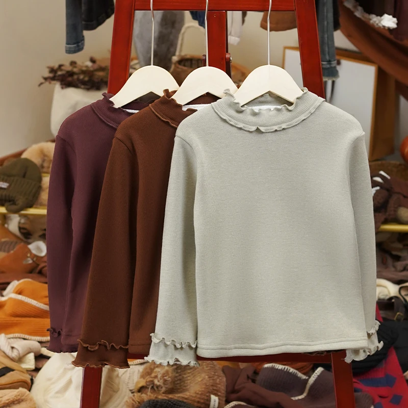 【布丁花蕾】韩系秋冬女童软糯百搭木耳边半高领长袖打底衫-LD156