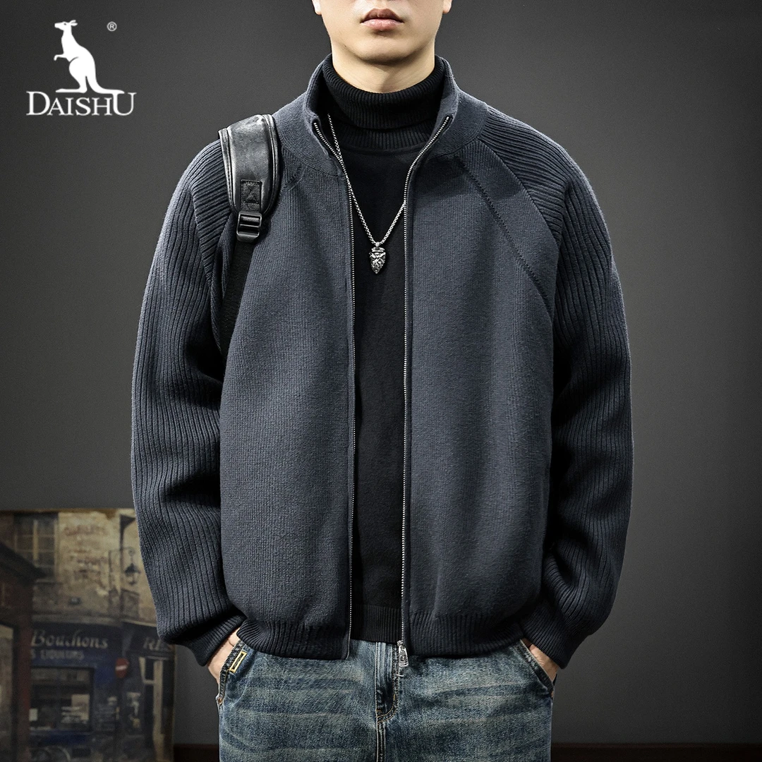 Dai Shu/袋鼠冬季针织毛衣羽绒服男美式潮牌男士鸭绒加厚立领外套