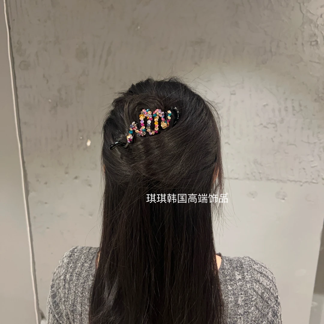 【上新】韩国轻奢重工施华满钻小龙飘带扭扭一字夹10cm精致高级百搭