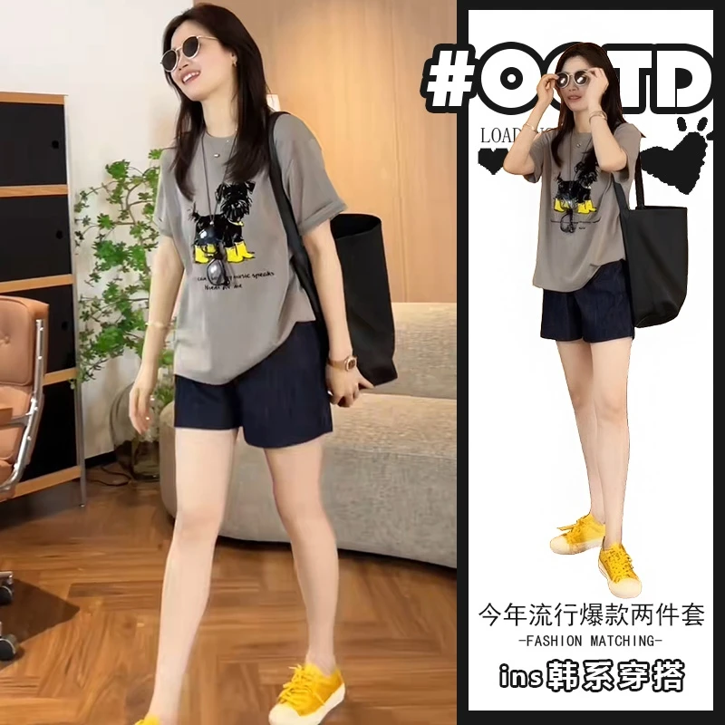 套装女2025夏季盐系穿搭一整套网红炸街T恤时尚休闲短裤两件套装