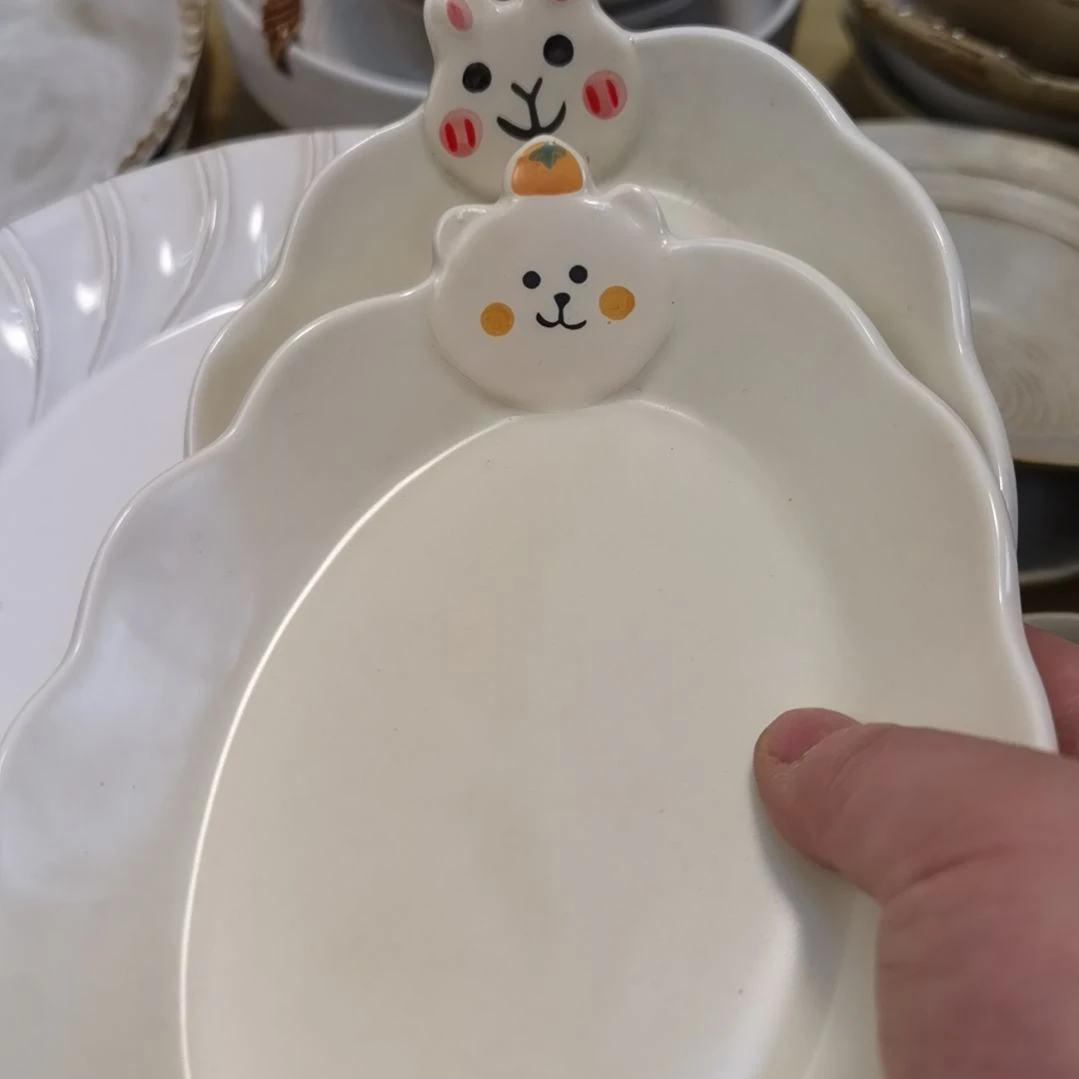 瓷片微瑕卡通椭圆深盘两个一组