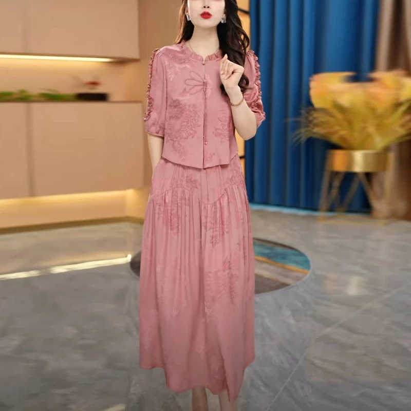 假两件高贵气质短袖裙子女夏季2025新款高级感洋气收腰显瘦连衣裙