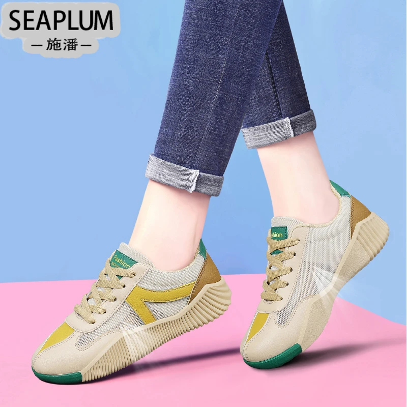 SEAPLUM高端质感拼色百搭网鞋女夏季2025年新款ins潮轻盈时尚运