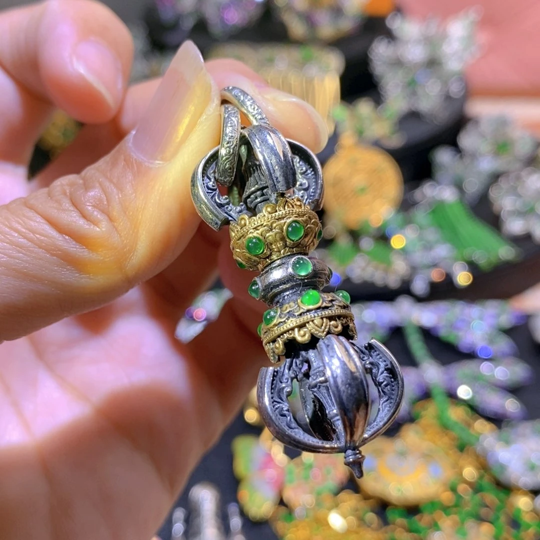 吊坠(不含链)银S925镶嵌翡翠