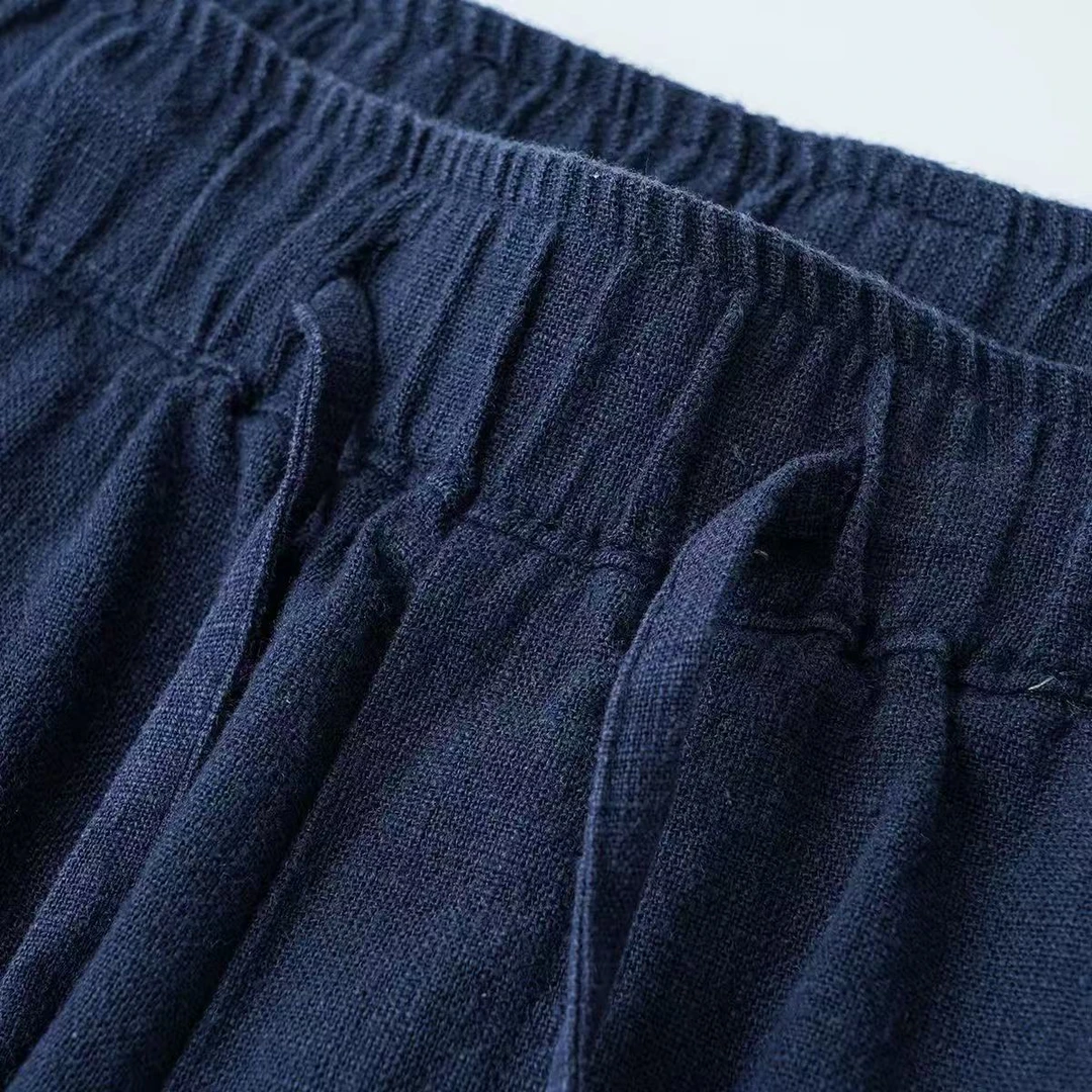 弹力休闲裤宽松直筒亚麻长裤