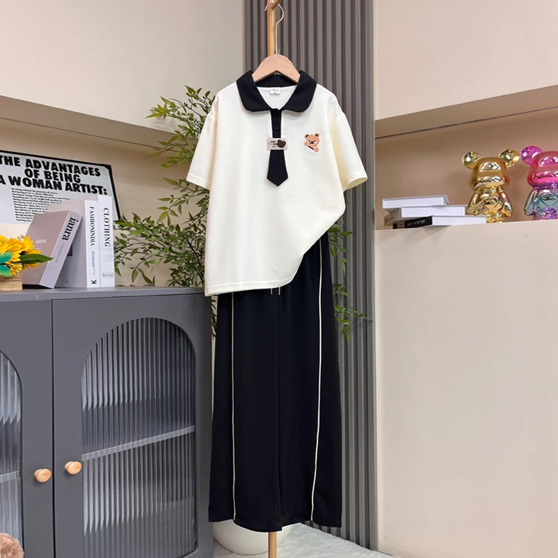 女童夏装套装2025年新款韩版中大童休闲撞色夏季宽松两件套洋气