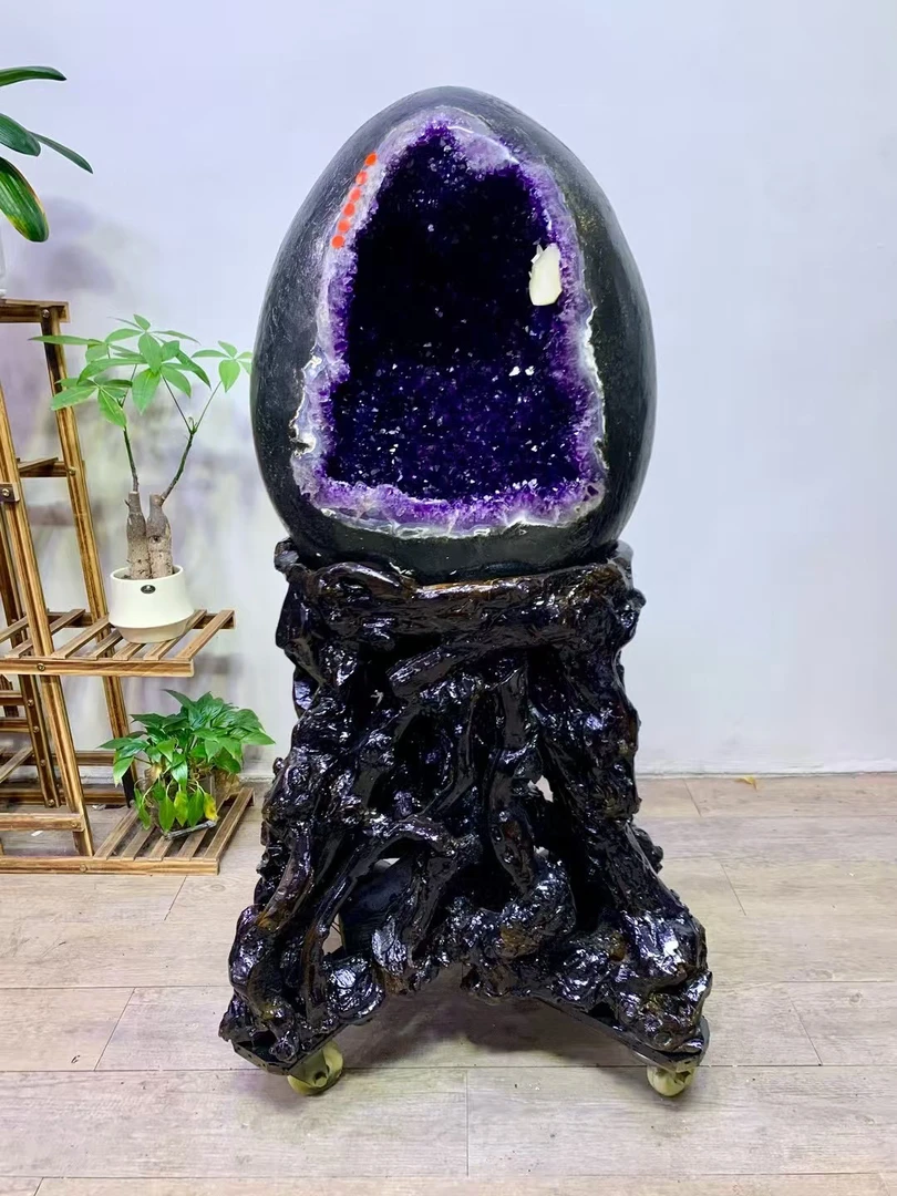 天然乌拉圭紫水晶恐龙蛋摆件居家玄关办公室落地紫晶洞新品包邮