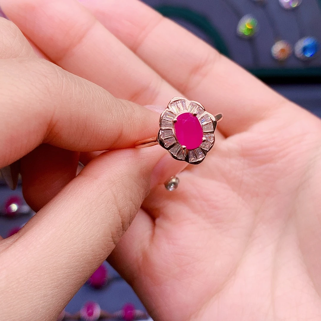 红宝石戒指银S925镶嵌