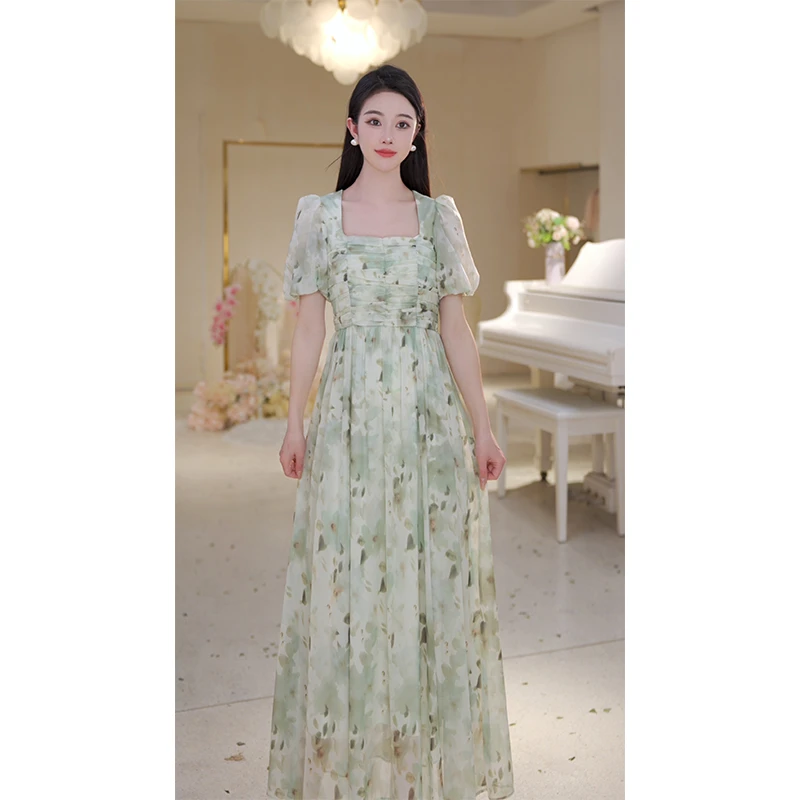 【绿茵】方领胸前抽皱连衣裙810167