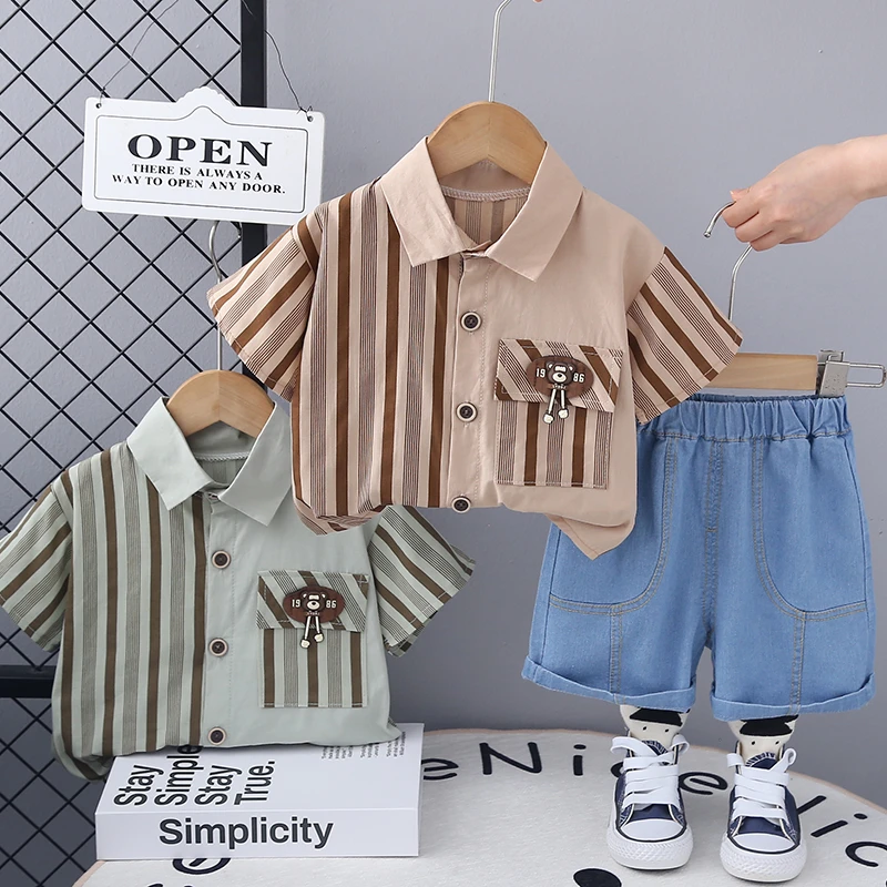 男童短袖套装2024新品夏装宝宝小孩衣服韩版时尚儿童两件套衬衫潮