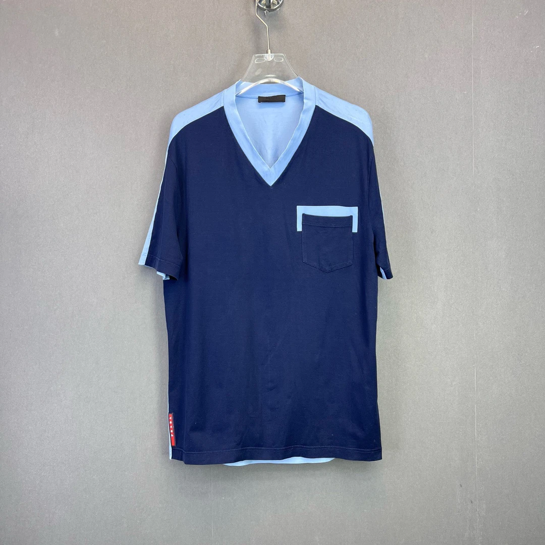 95新 Prada/普拉达 L码/深蓝拼浅蓝胸前口袋拼色短袖/11766483