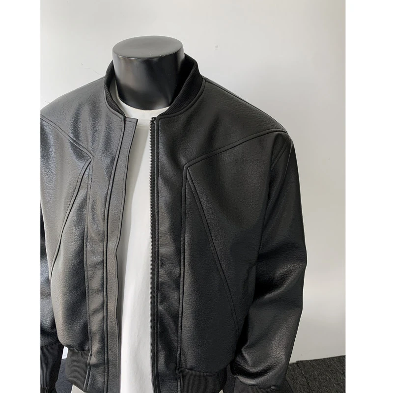 黑色美式pu皮衣防水外套短款秋季高级感痞帅boxy机车夹克潮