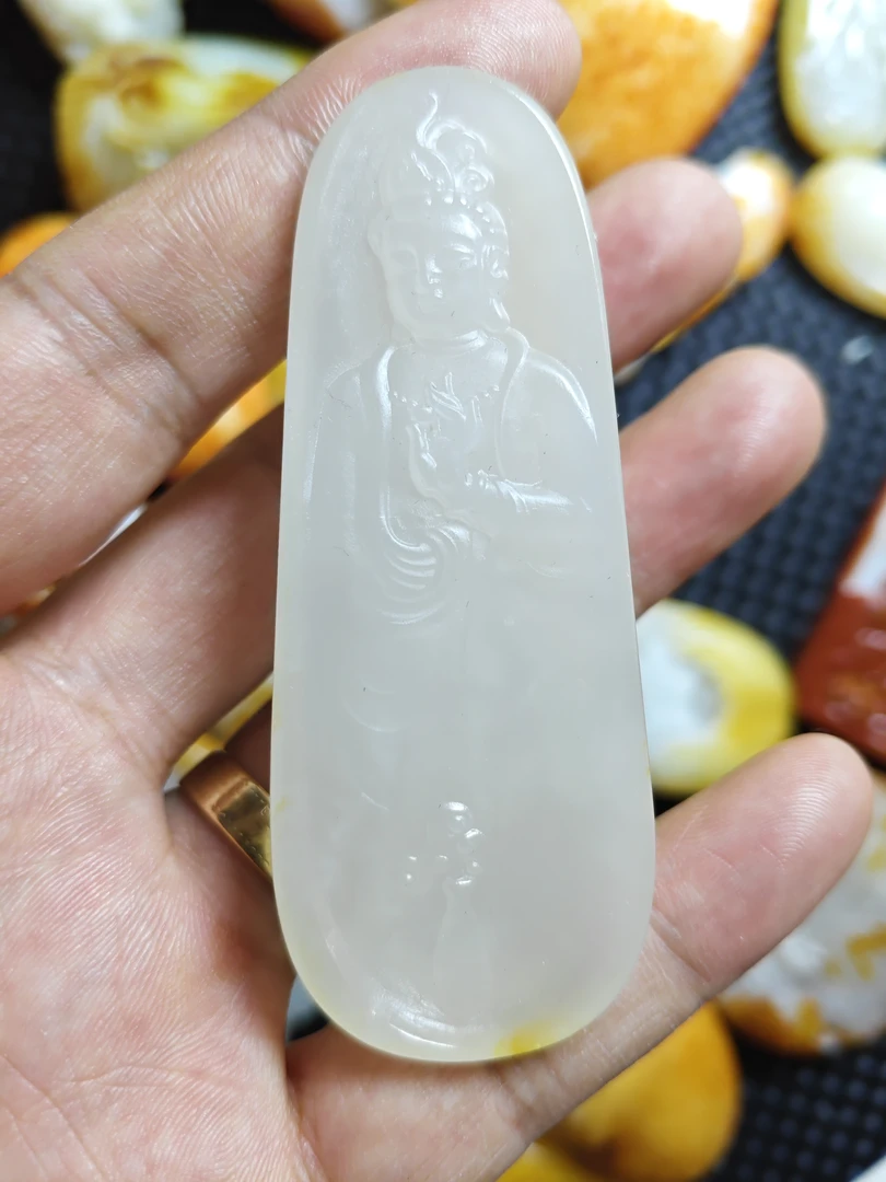 和田玉精品挂件净瓶站观音