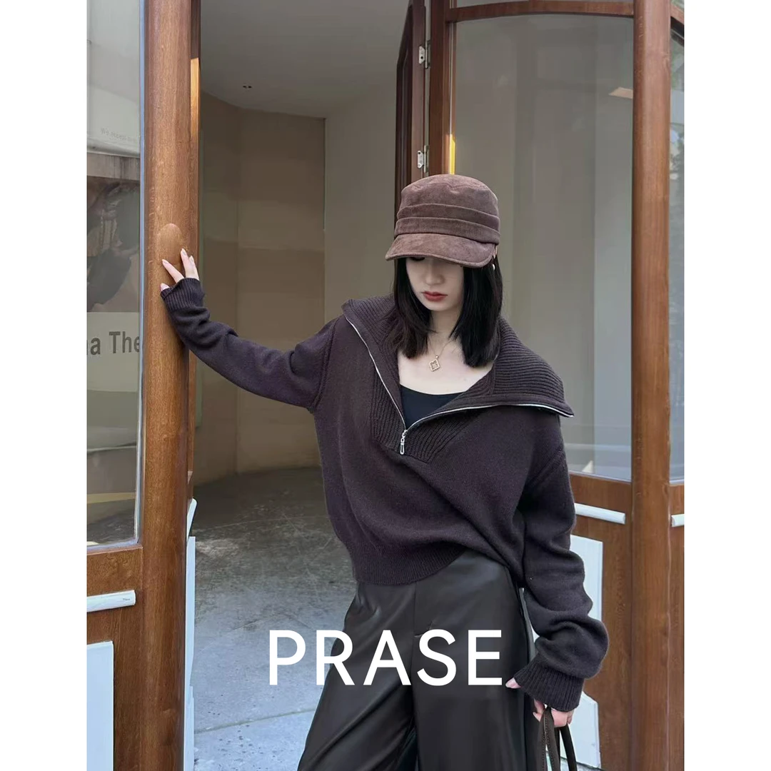 PRASE·噜【温柔生长】绵羊毛半拉链高领慵懒风针织毛衣PR510S41