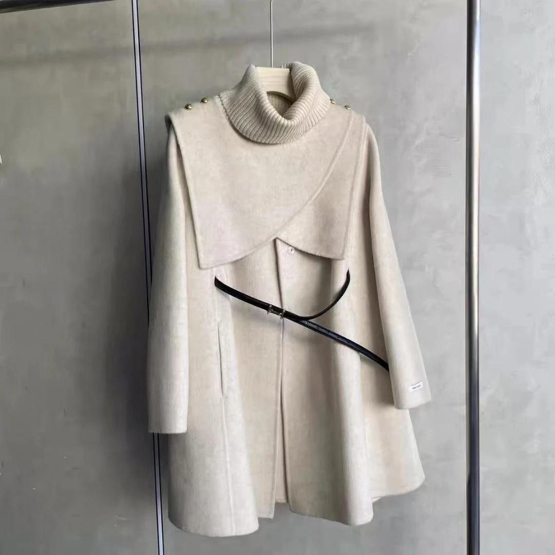 96060双面羊毛带脖套大衣