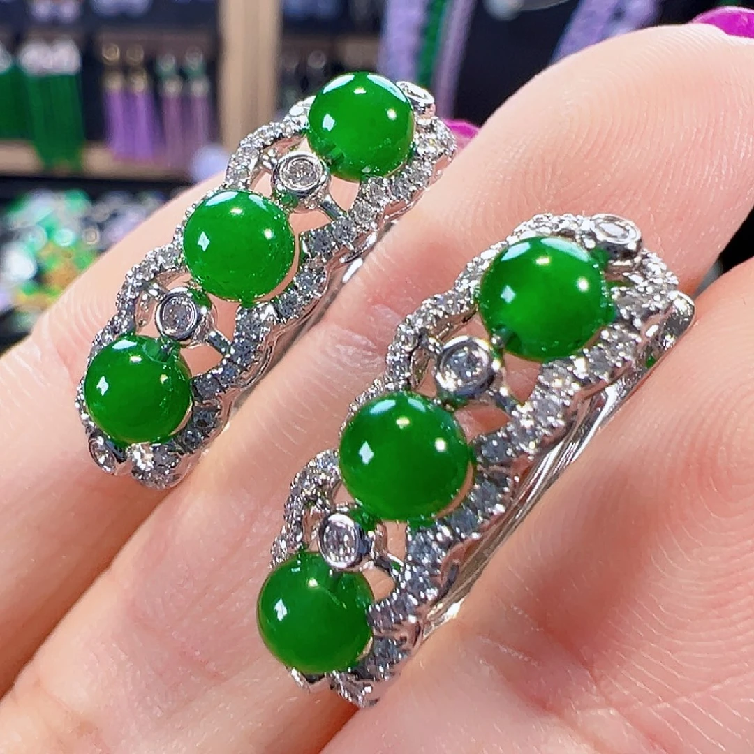 翡翠18K金镶嵌耳饰签收后24小时鉴赏期