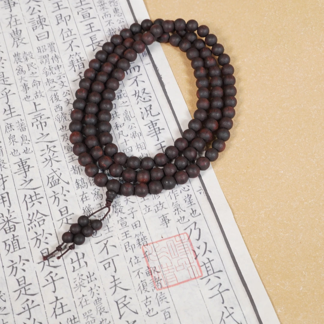 【造木东方】缅甸小叶降真香软黄油麻丝0.8圆珠手链+银木雕