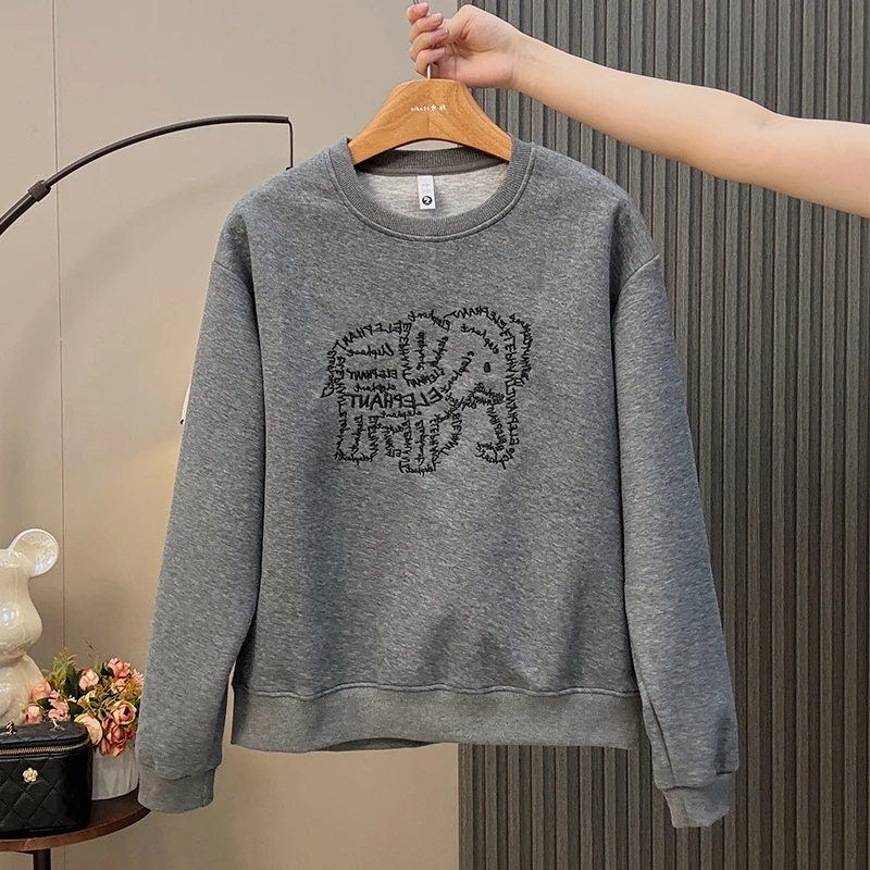 宽松套头圆领刺绣卫衣女秋季2025爆款百搭显瘦长袖时尚洋气上衣服