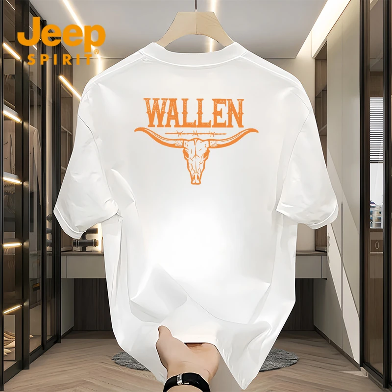 JEEPSPIRIT轻奢纯棉短袖T恤男夏季宽松圆领时尚潮流休闲百搭半袖