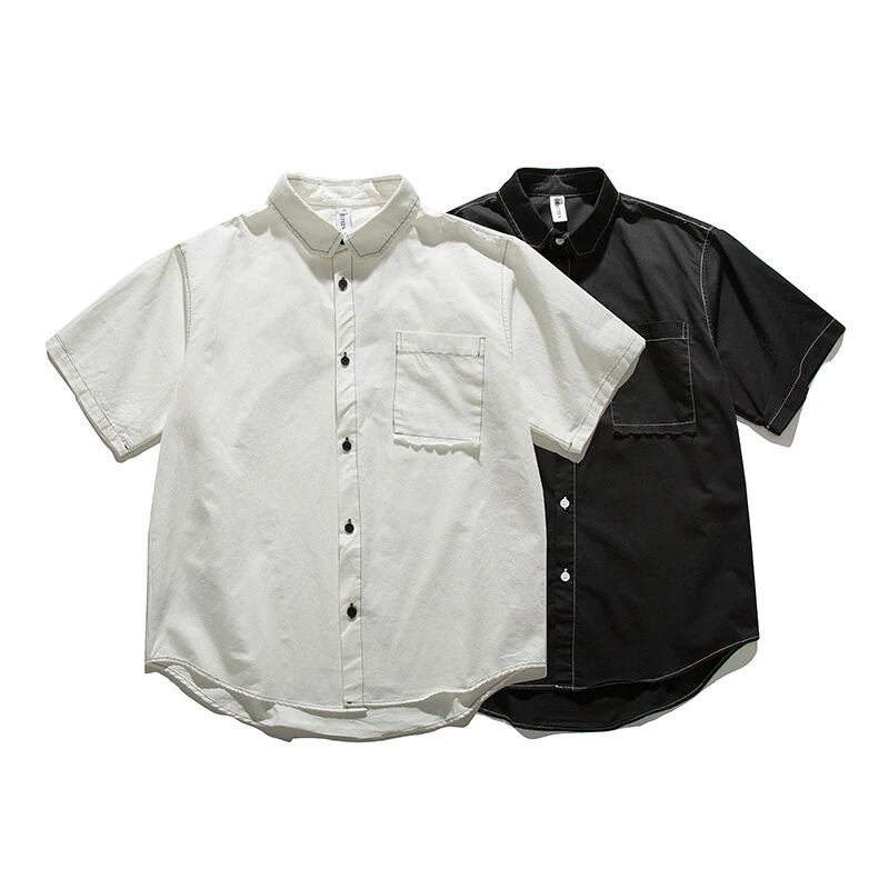 2405潮牌日系简约夏季纯色日系复古工装短袖衬衫