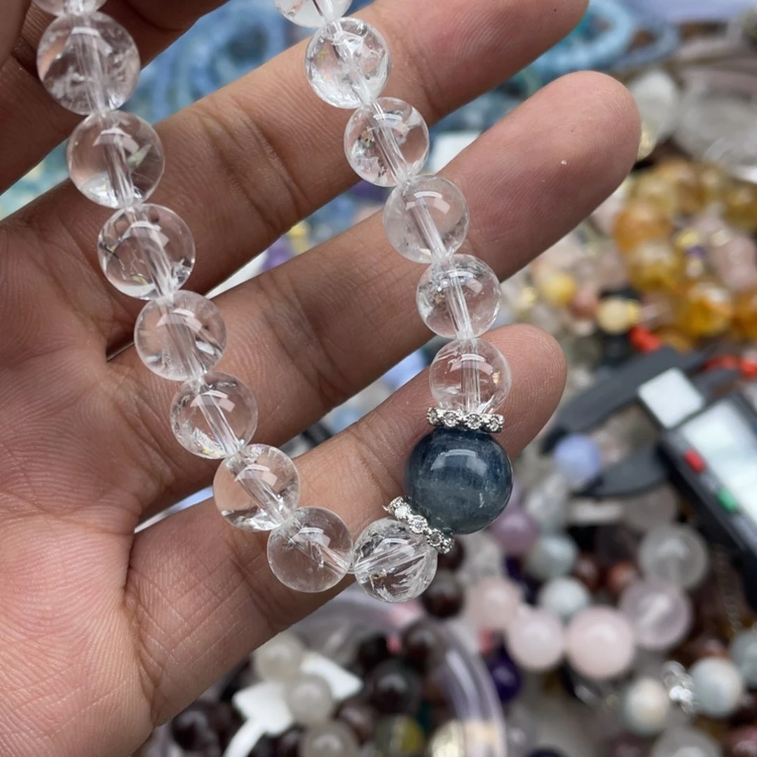银S925镶嵌手链烟晶