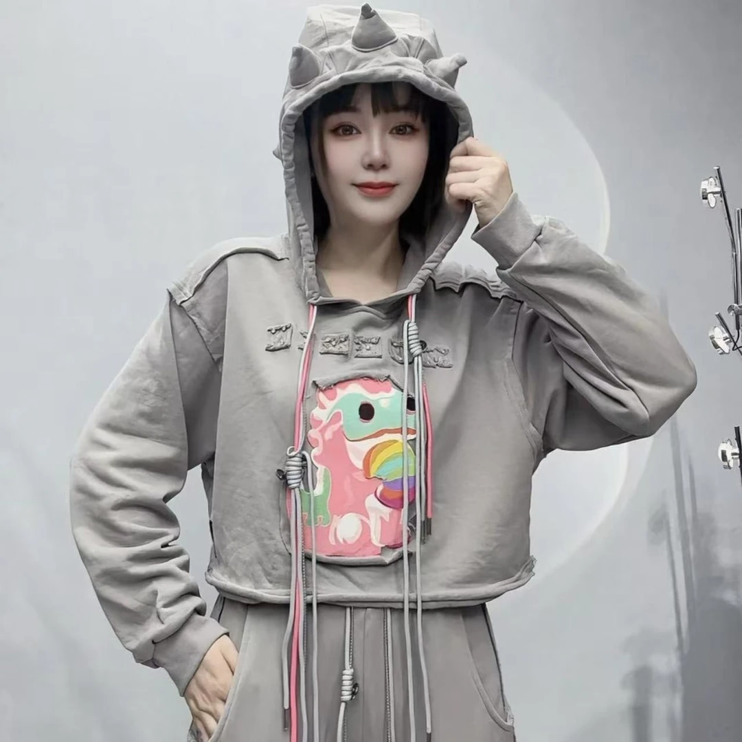 欧货女装多巴胺设计感小怪兽卫衣休闲运动套装女装卫裤长裤