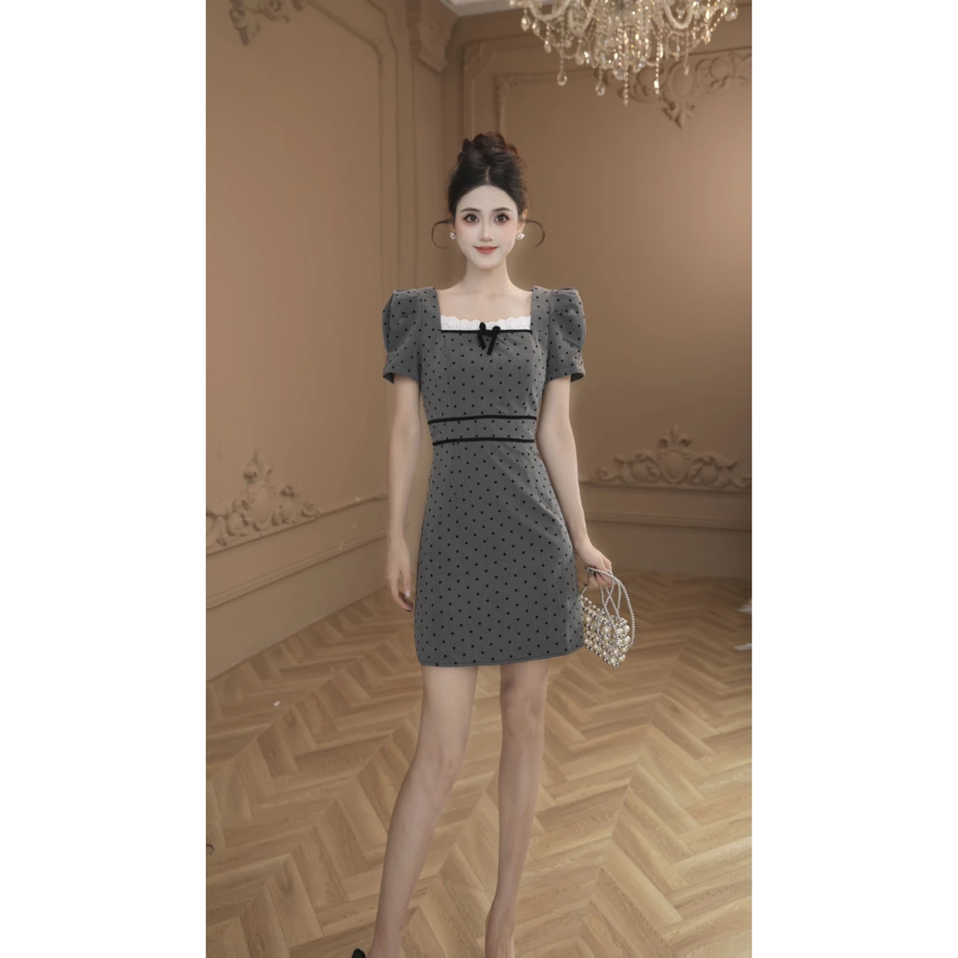 【设计师定制】名媛气质高腰显瘦法式收腰波点连衣裙61777