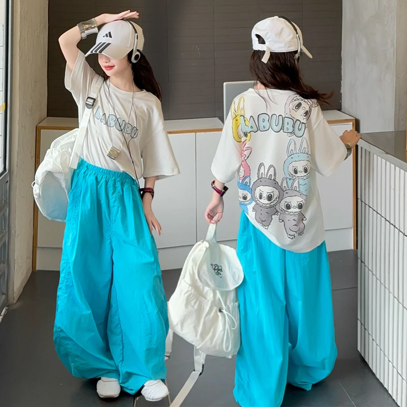 女童套装夏季2025新款儿童夏装薄款T短袖T恤阔腿裤两件套洋气时髦