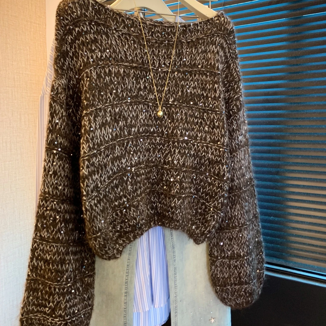 老钱风复古一字肩套头毛衣女秋季2025新款洋气减龄软糯长袖针织衫