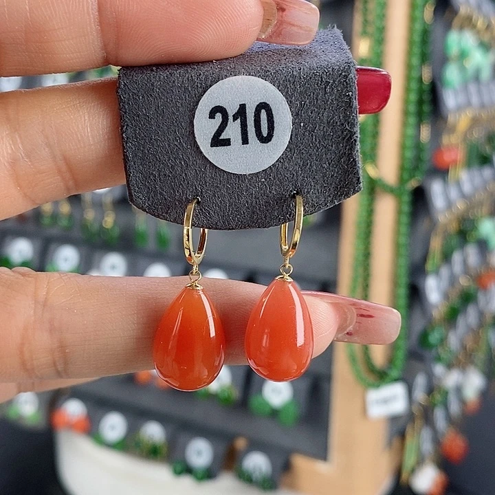 南红玛瑙耳饰18K金镶嵌