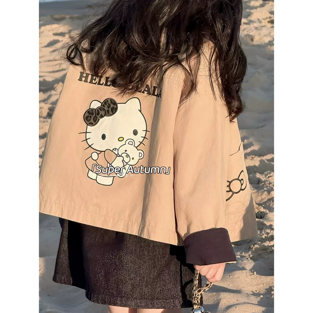 女童秋季新款韩版休闲卡通KT猫印花夹克短款风衣洋气长袖外套宝宝