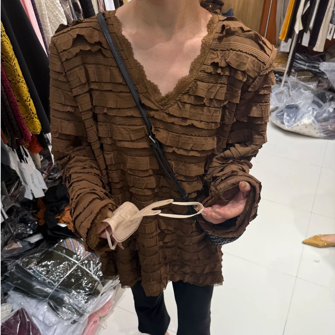 大嘴新款百搭蕾丝领上衣98890