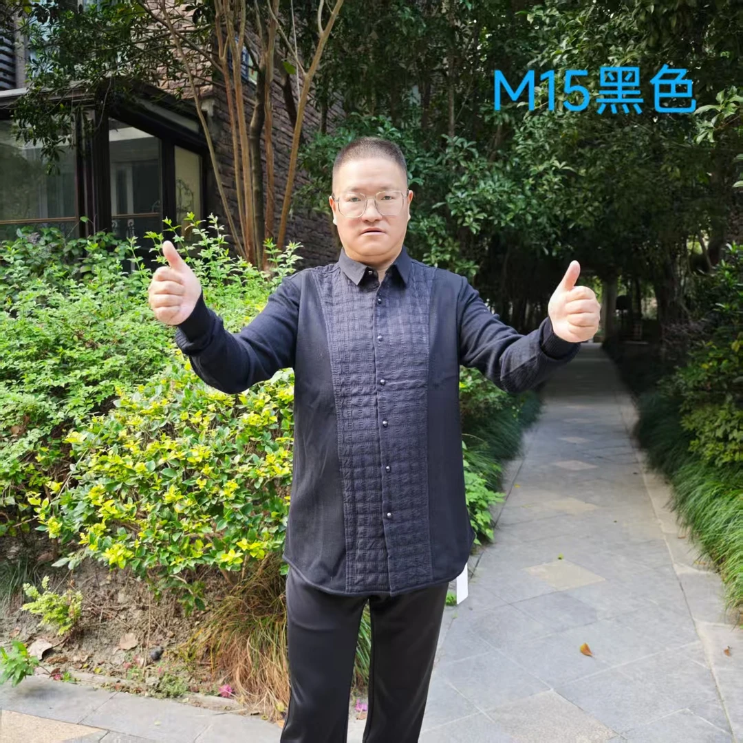 男士纯羊毛寸衫翻领长袖黑色休闲经典时尚衬衫