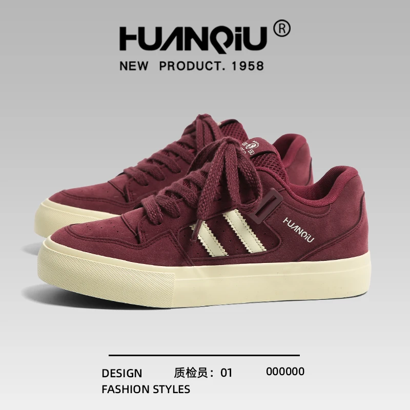 环球酒红面包鞋男2025春夏新款厚底美式复古百搭学生运动滑板鞋子