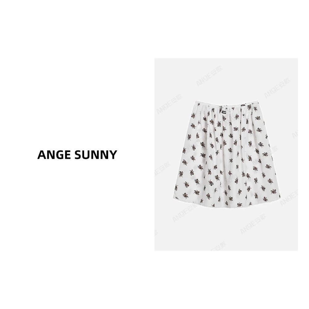 ANGE SUNNY【张元英同款 徽标碎花半裙】小m*u家字母贴布花边半裙