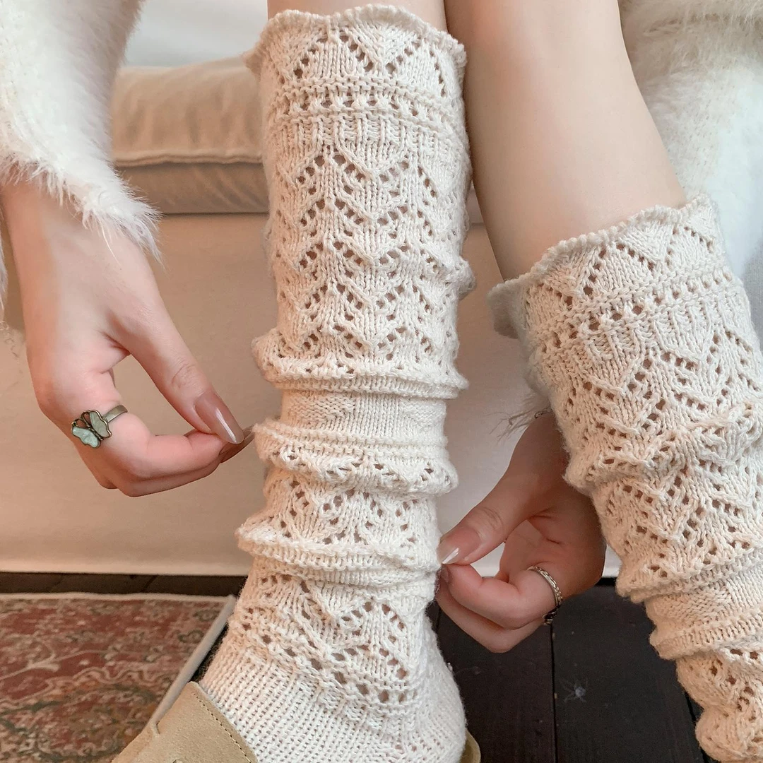 白色复古仿羊毛堆堆袜小腿袜网红同款袜潮网红款秋冬针织长筒袜yw