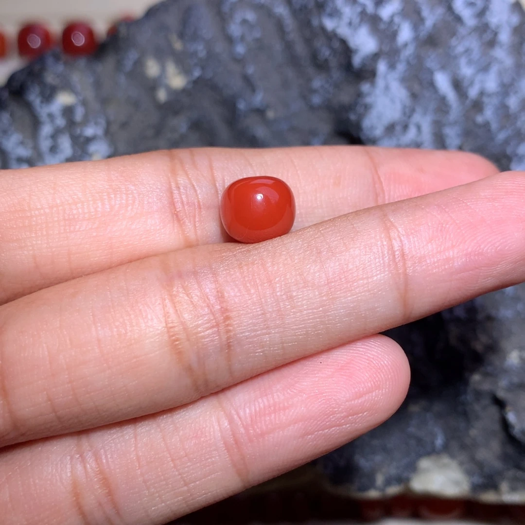 —***—南红玛瑙未镶嵌玫锦老型8.6×7.6微微纹