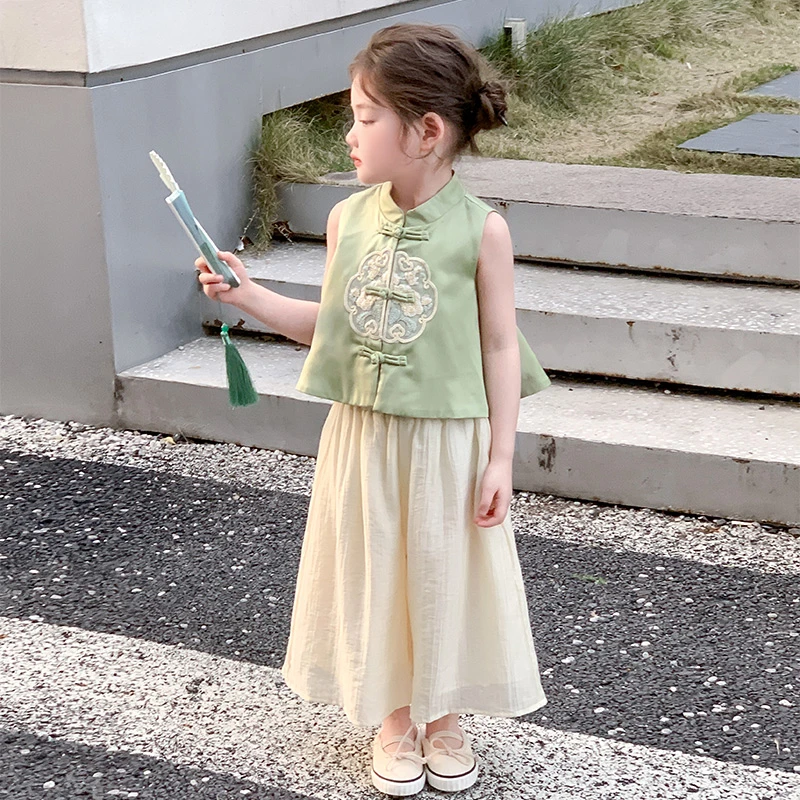 女童夏装套装2025新款洋气儿童汉服女宝宝阔腿裤夏日超好看两件套