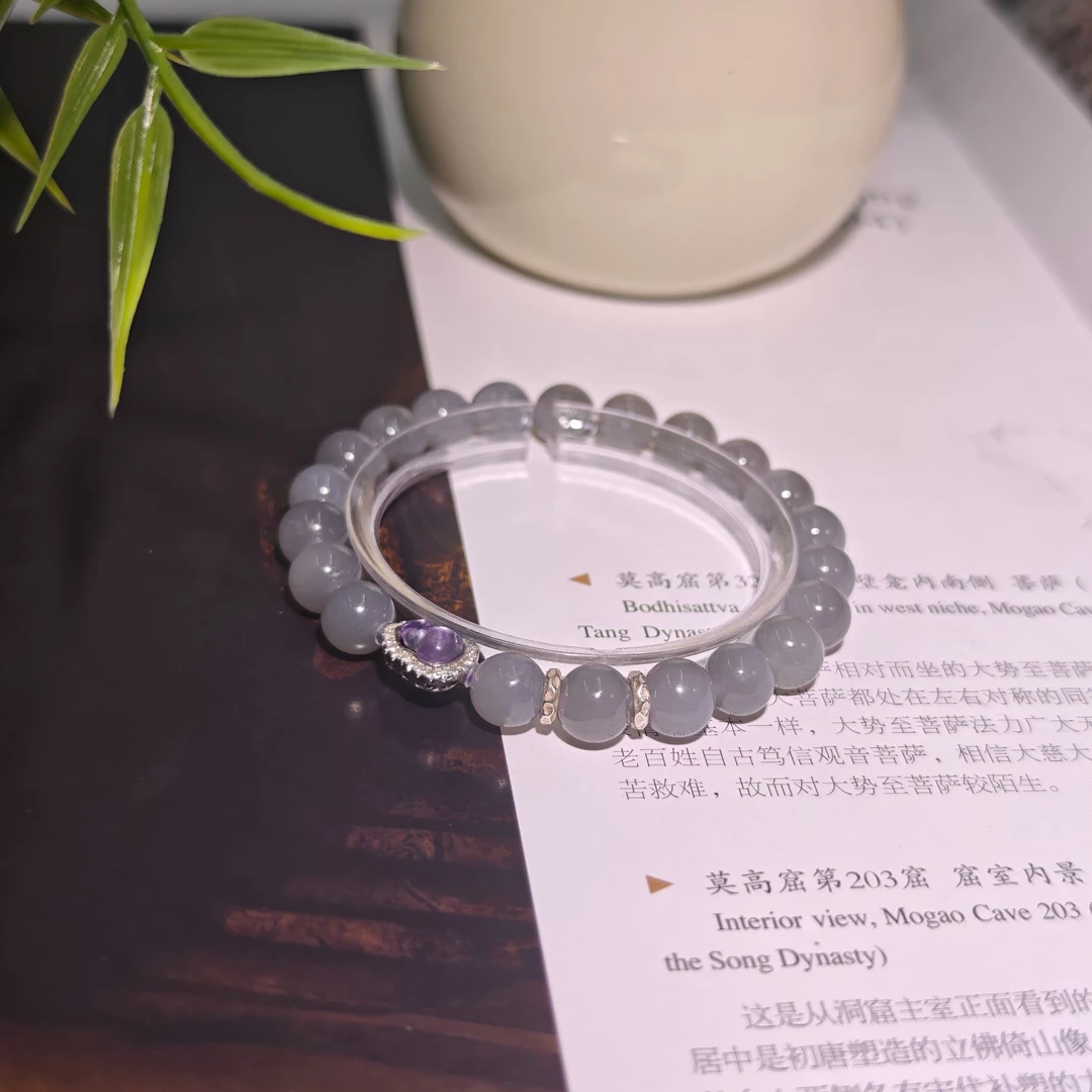 天然烟紫和田玉8mm紫水晶葫芦手串