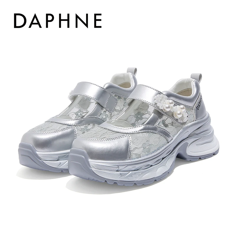 Daphne/达芙妮2025秋季新款凉鞋女时尚国风蕾丝珍珠透气网面女鞋