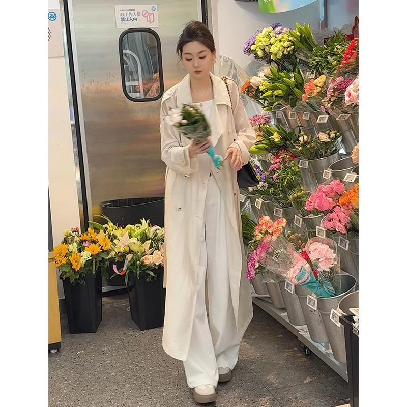 VOCKOO官方原创设计感防晒风衣女2025夏季白色松弛感罩衫中长版天