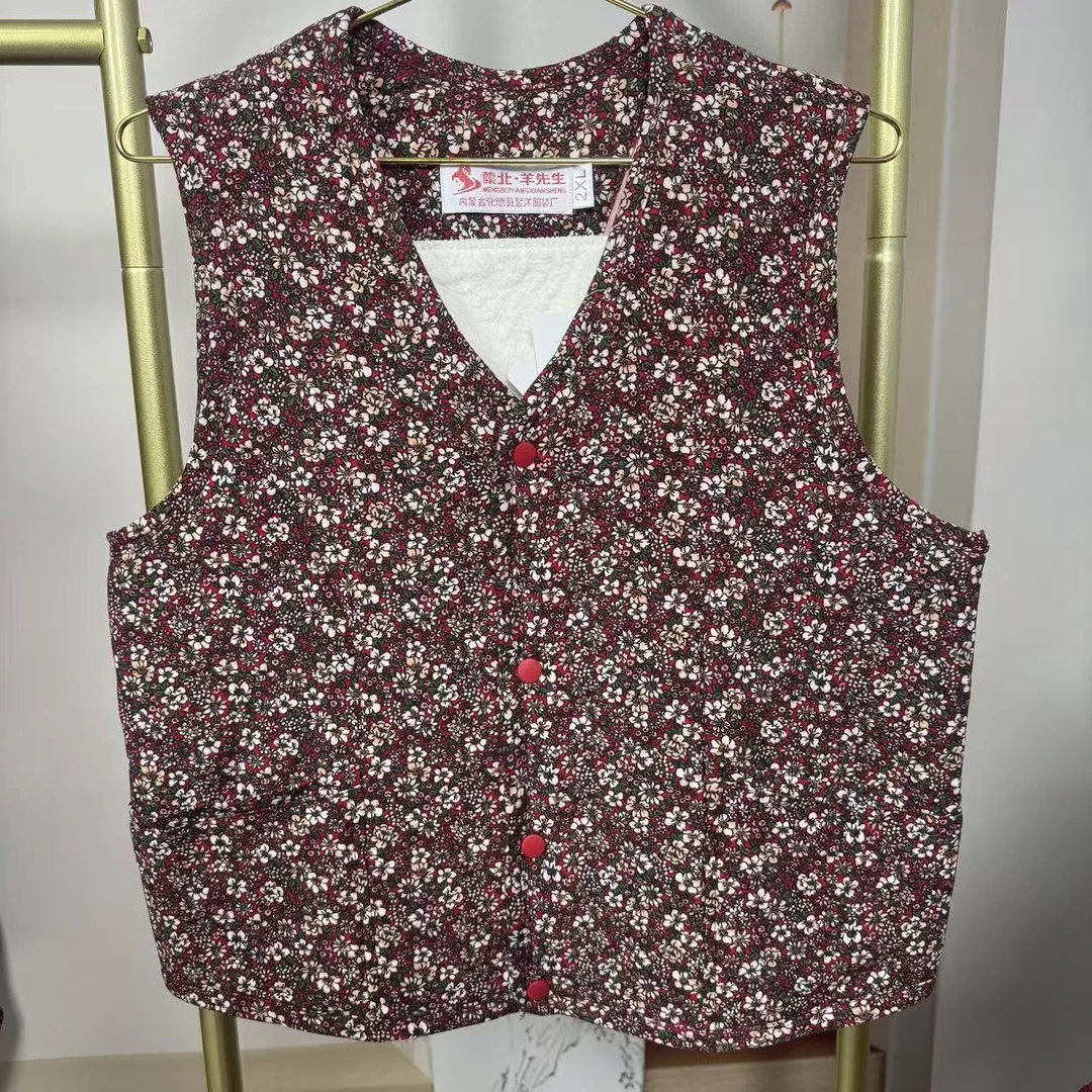 中老年妈妈奶奶秋冬加绒加厚碎花保暖马甲背心女装坎肩气质新款