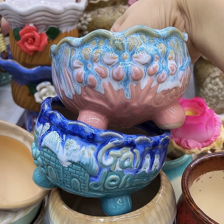 多肉绿植陶瓷花盆9.9包邮，有孔