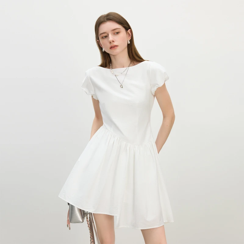 【金拐子专属】范思蓝恩不规则下摆一字领连衣裙25FS12447