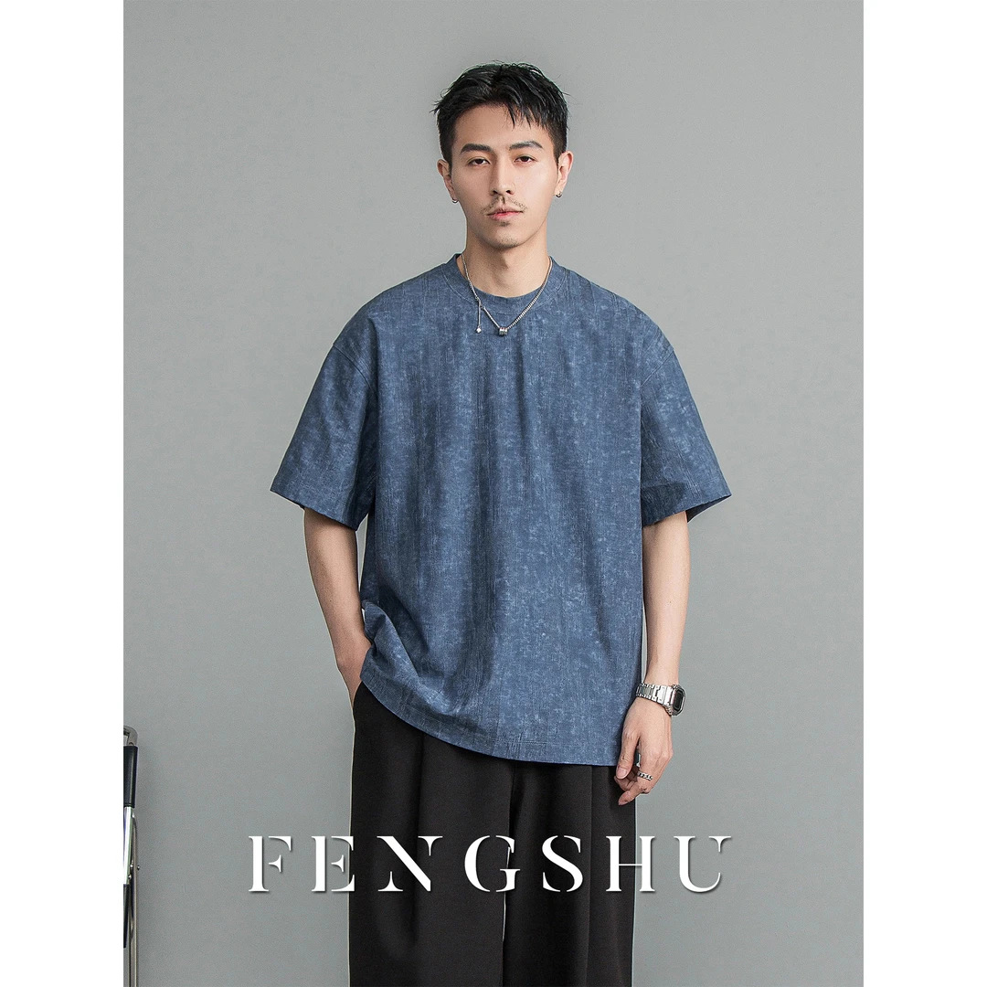 FENGSHU 重磅扎染水洗复古短袖T恤男2025夏季宽松潮流半袖体恤男