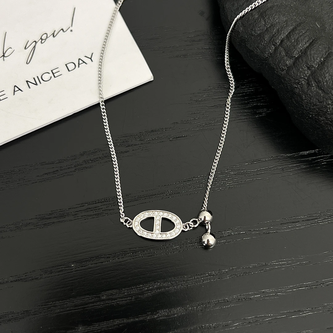 坠链均925银合成锆石 复古简约时尚锆锆猪鼻子吊坠银项链38+5cm