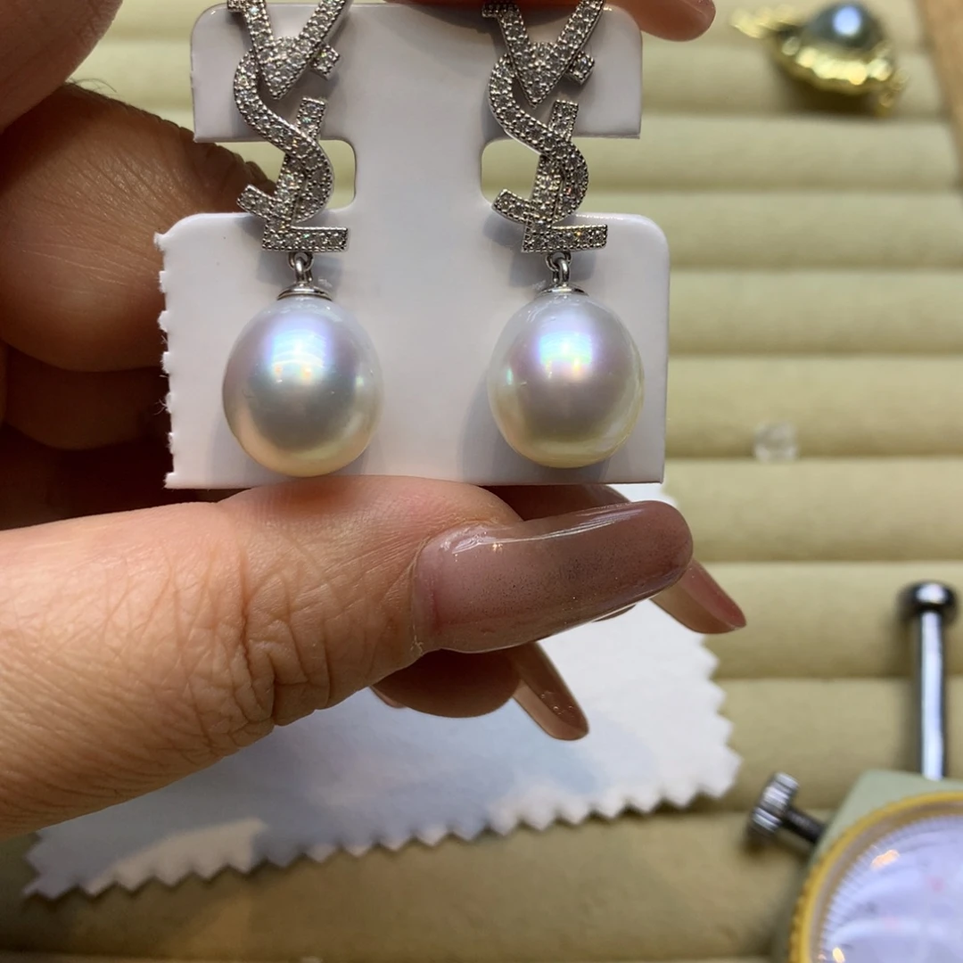 银S925镶嵌耳饰海水珍珠